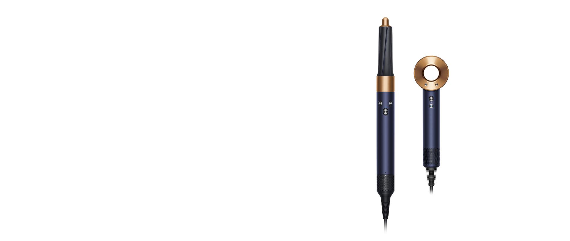 Dyson Airwrap styler and Supersonic hair dryer in Prussian blue and rich copper