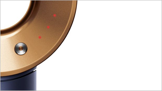 Close-up of the temperature button and LEDs on the Dyson Supersonic.