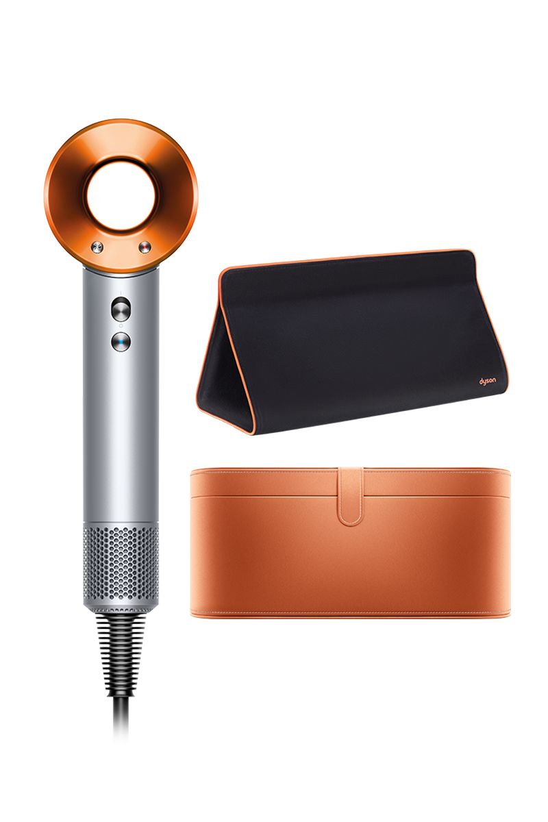 Dyson Supersonic™ hair dryer in exclusive copper and silver. With Dyson presentation case and copper edged storage bag