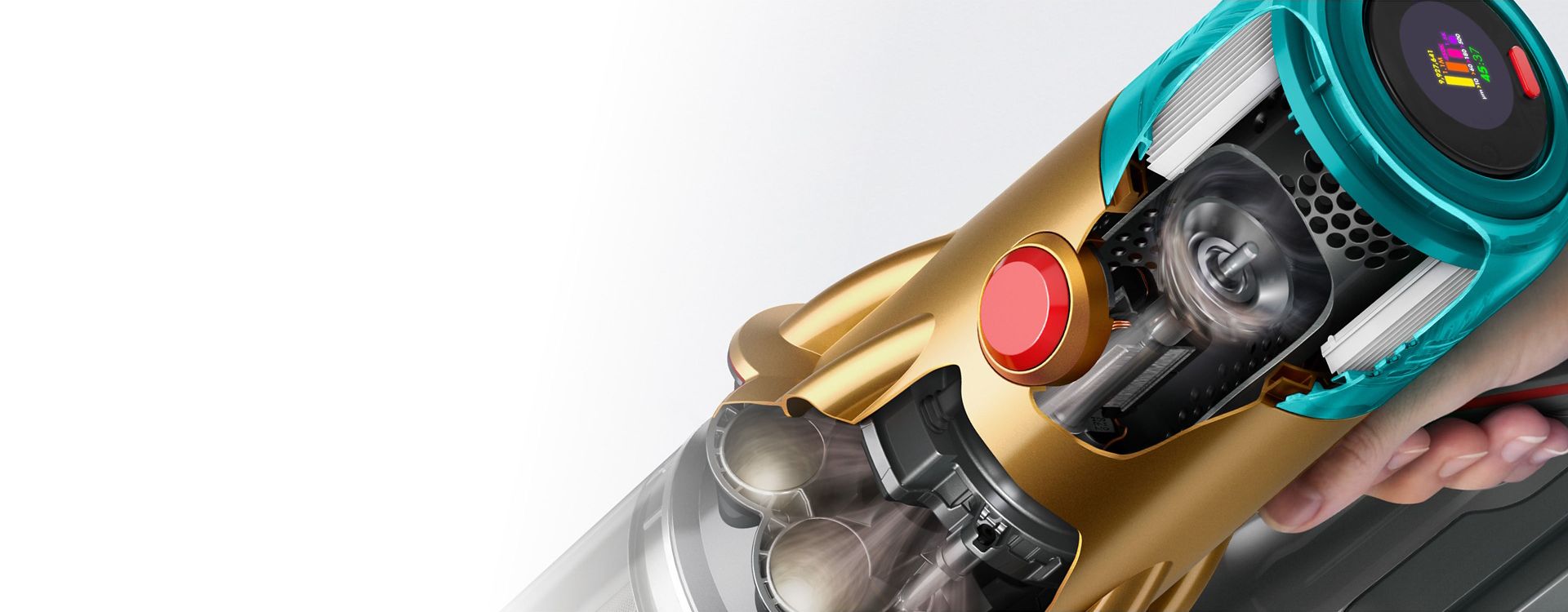 Un plan en coupe du Dyson V12 Detect Slim Absolute.