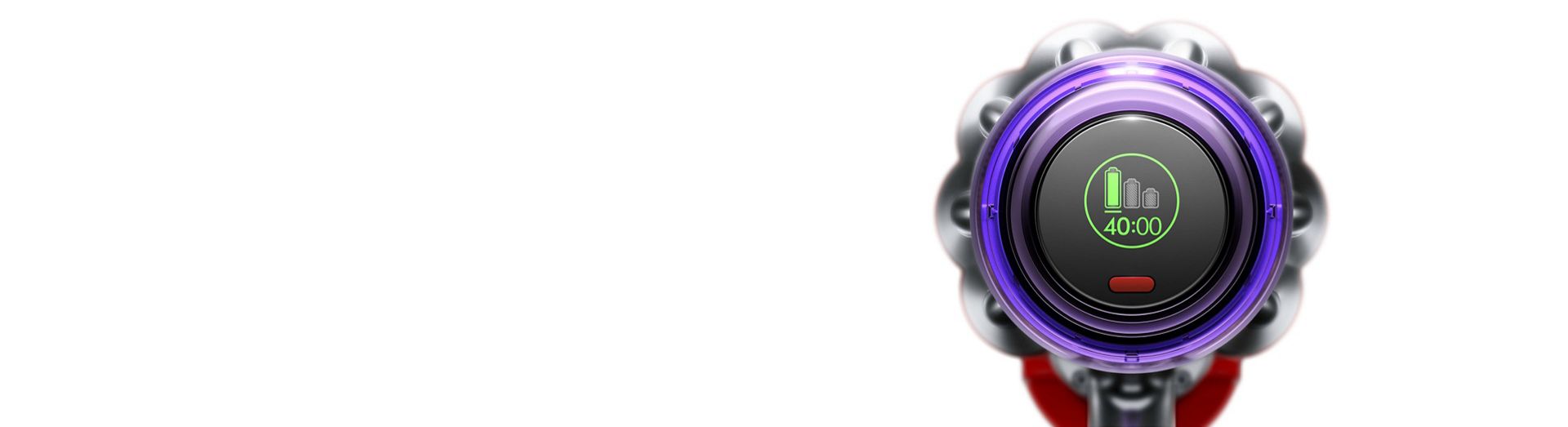 La pantalla LCD de la aspiradora Dyson V9 muestra el tiempo restante de la batería.