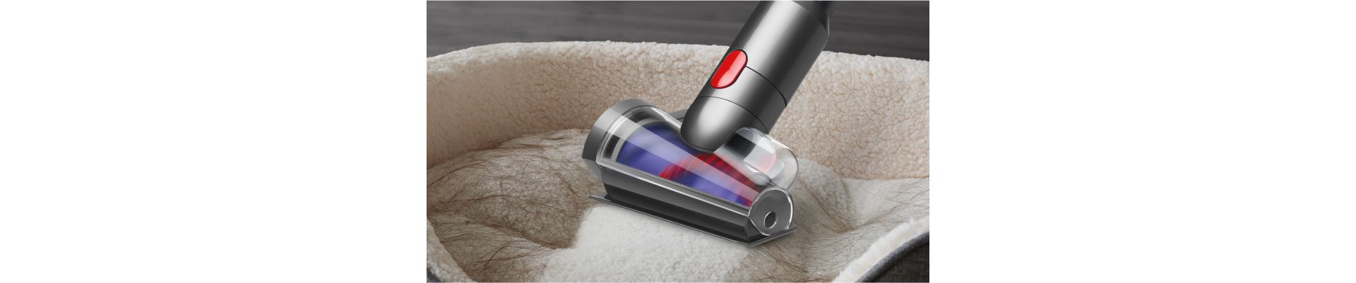 The Hair screw tool is used to remove fur from a pet bed.