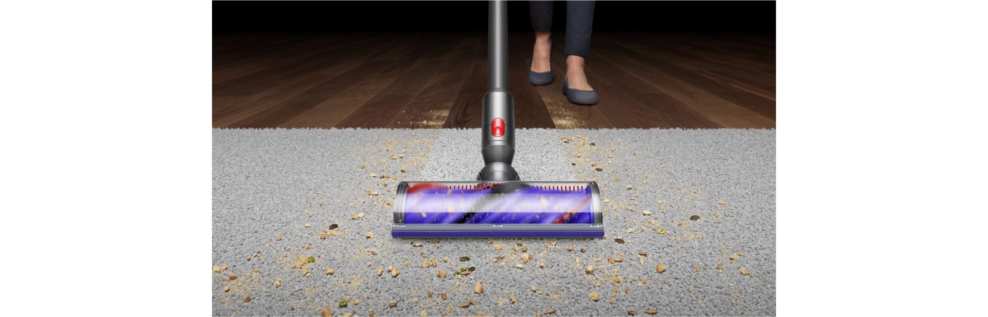 The Dyson Motorbar cleaner head cleans across hard and soft floors.