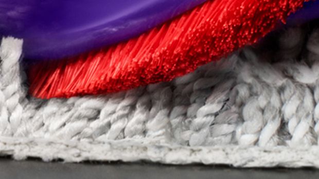 Close-up of the nylon bristles on the Dyson Motorbar cleaner head.