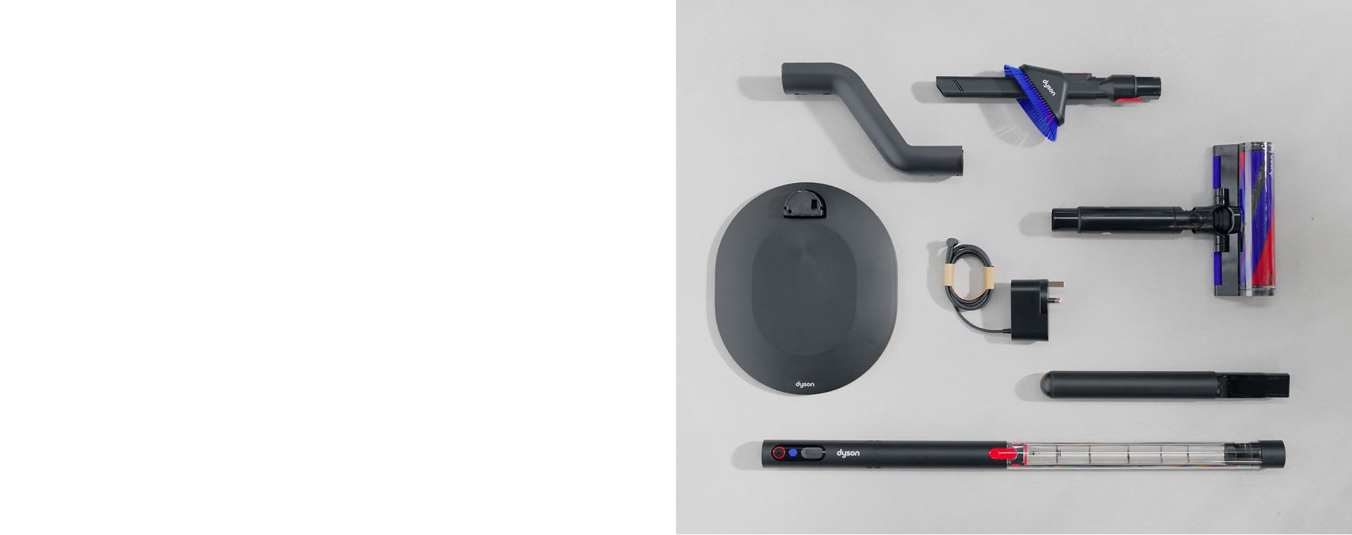 Video thumbnail showing the Dyson PencilVac cleaner separated into all its parts including cleaner head and attachments