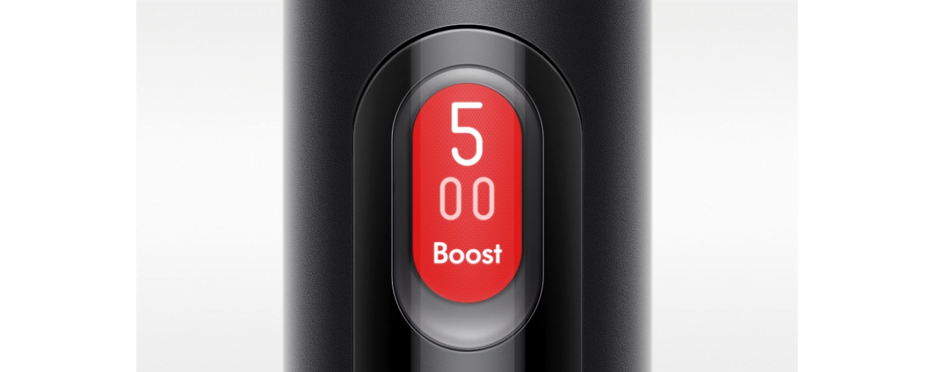 A close up of the LCD screen of the Dyson PencilVac cleaner, showing the number 5 and the Boost symbol