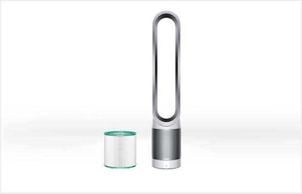 A Dyson purifier range in a row including a filter