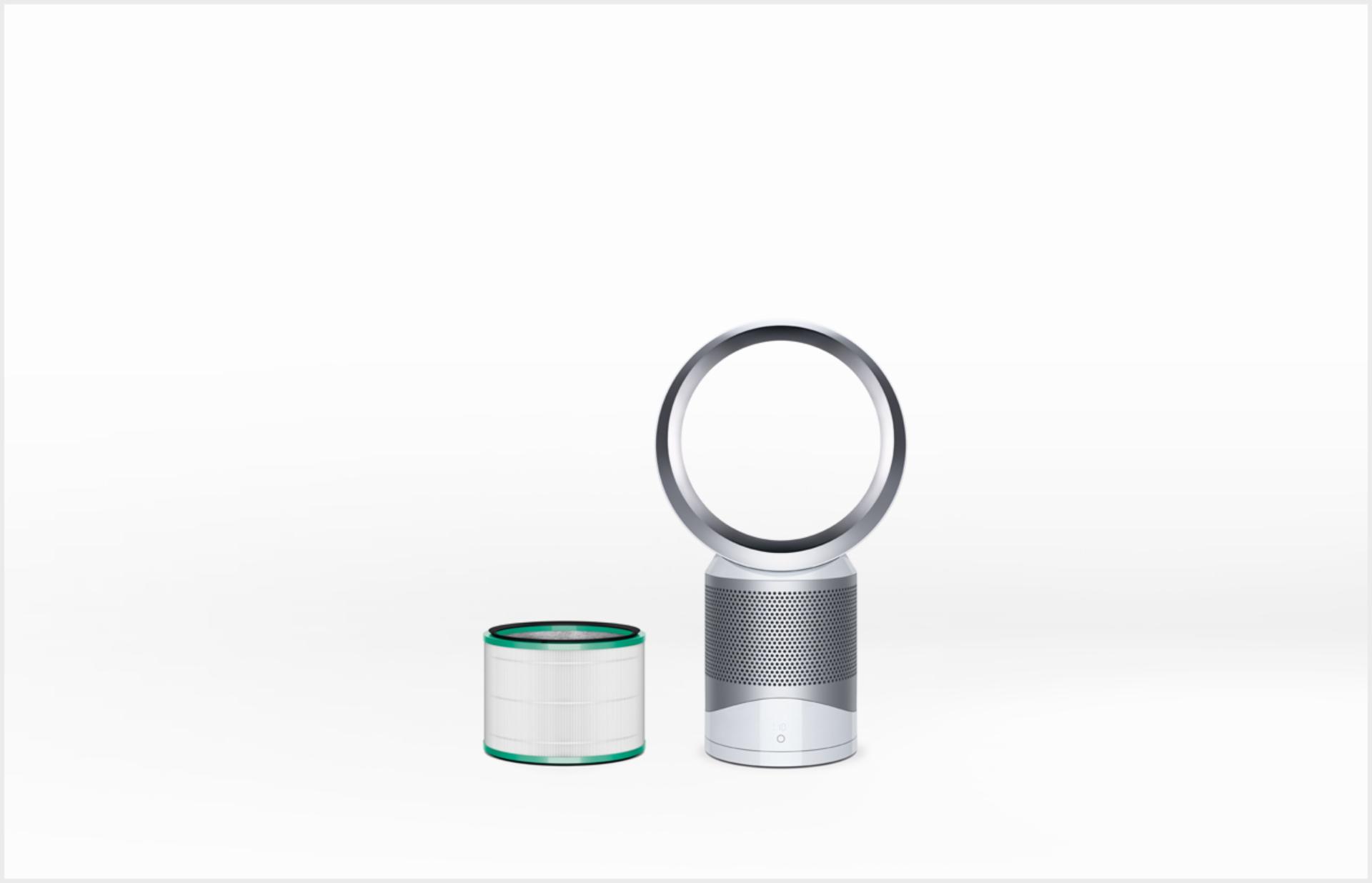 A Dyson purifier range in a row including a filter