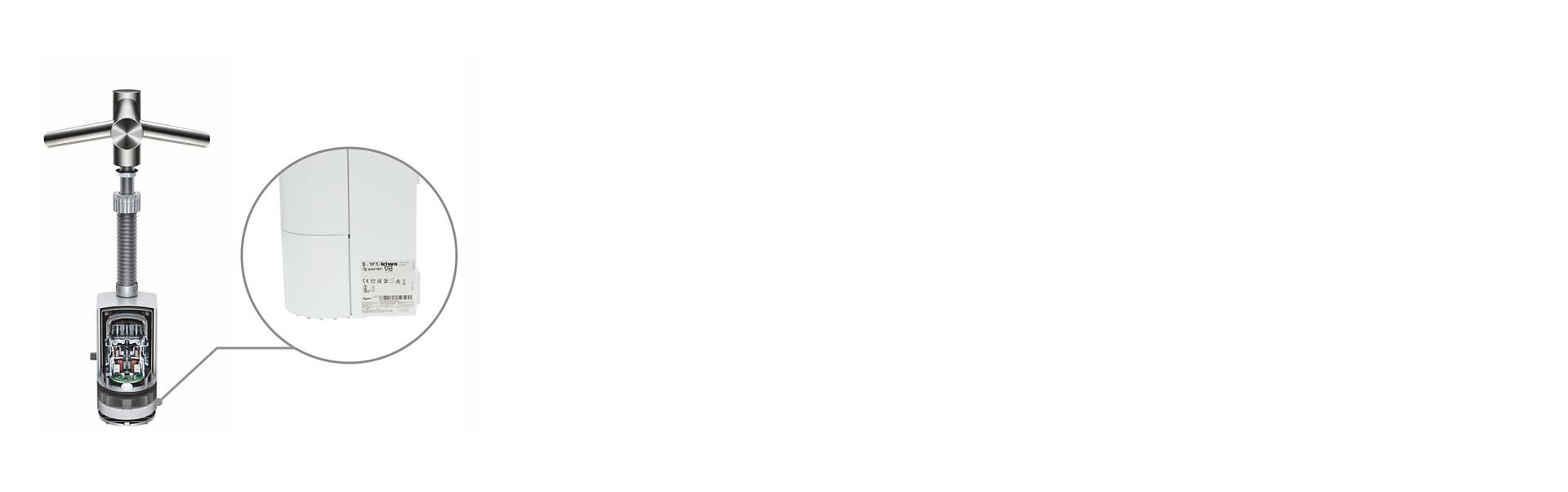 يتم عرض جهاز الصنبور Airblade مع عرض مثال للرمز التسلسلي.