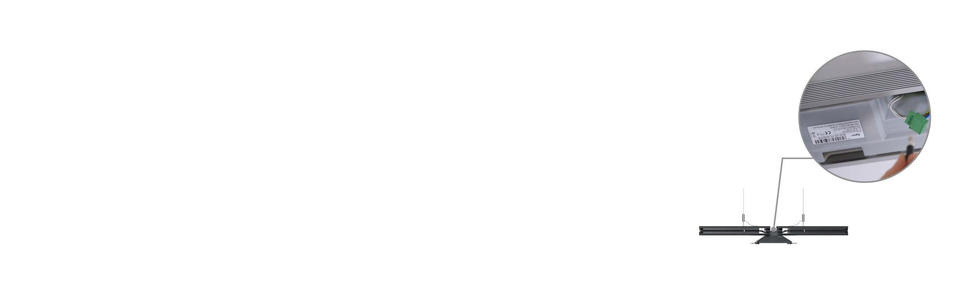 Suspended light is shown with example serial code displayed.