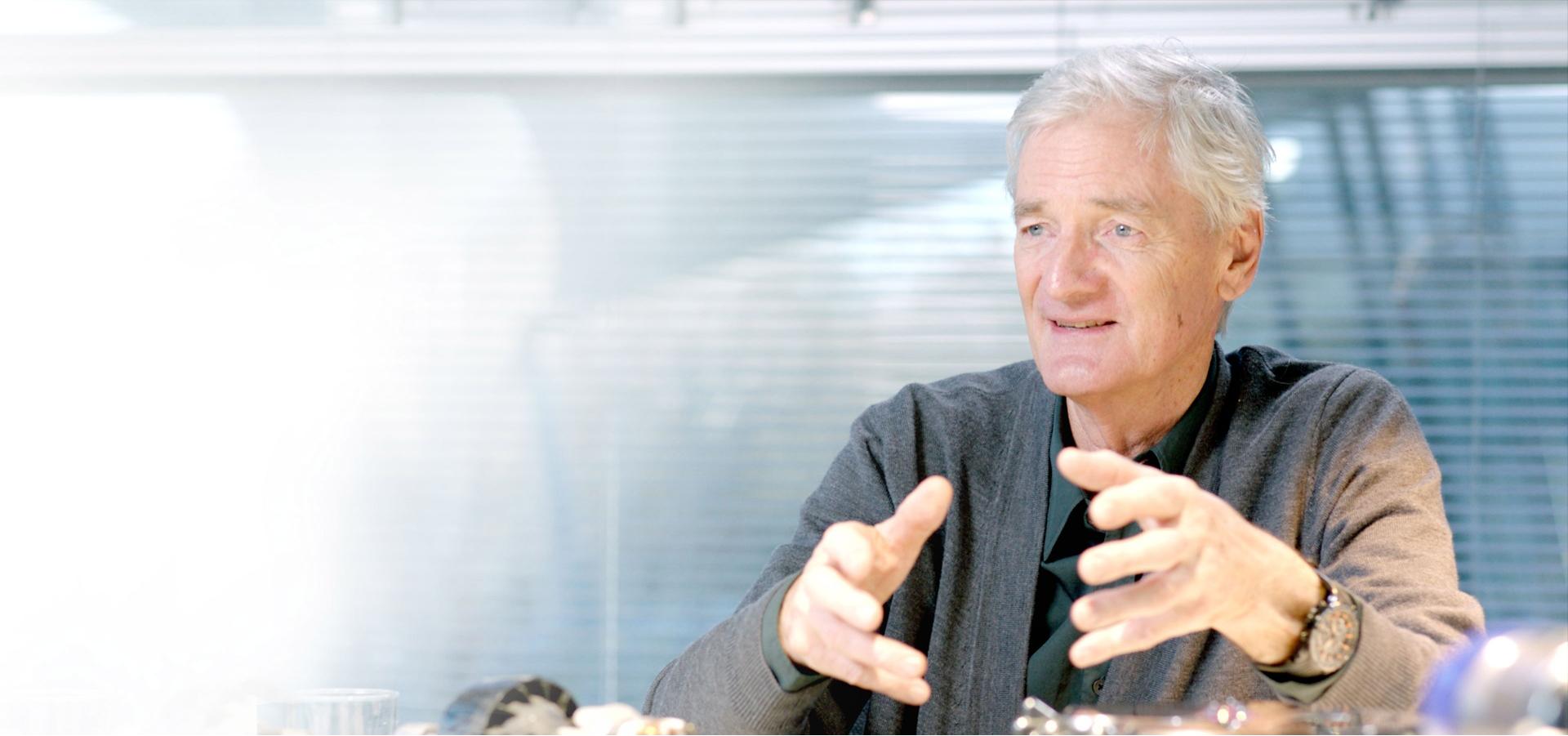 James Dyson talking in his office
