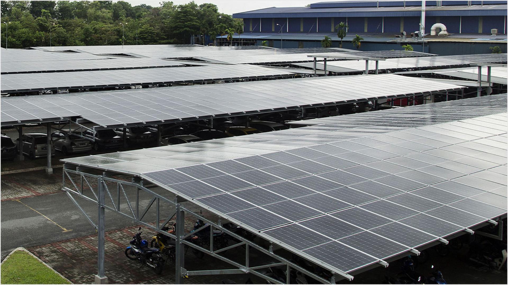 Solar panels above one of our car parks.