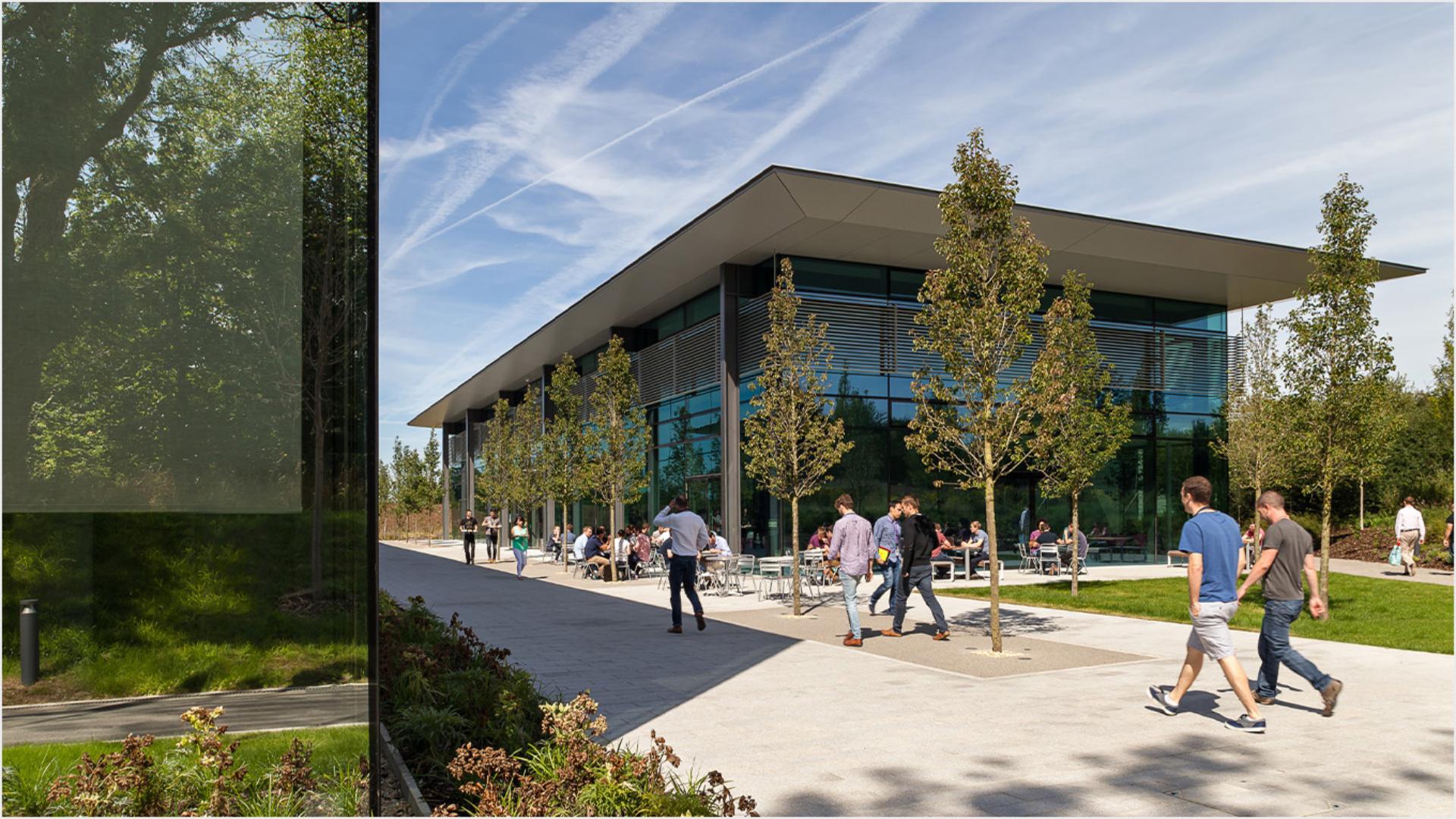 People walking through Dyson's Malmesbury campus.