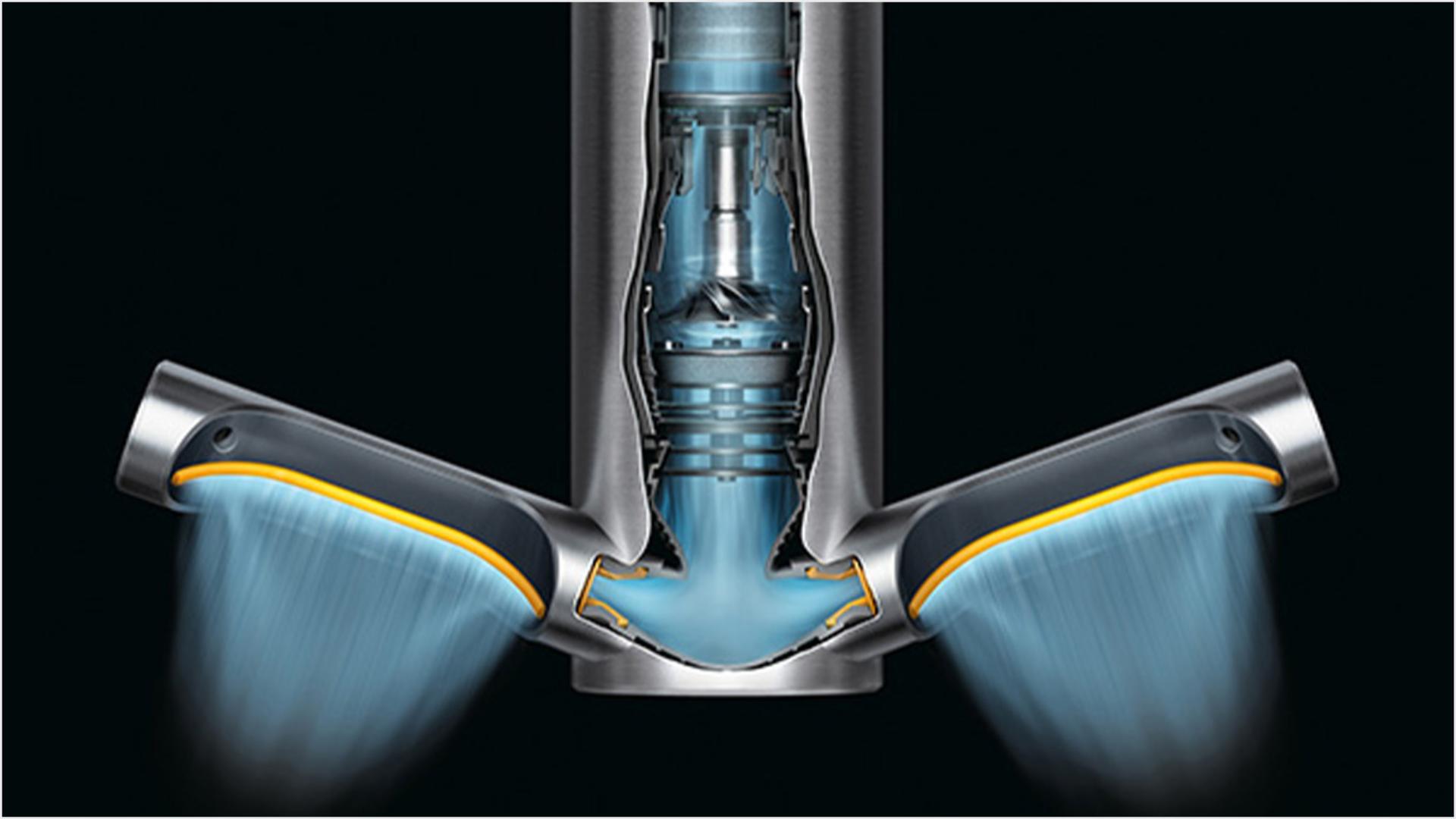 Cutaway of Dyson Airblade 9kJ hand dryer showing airflow.