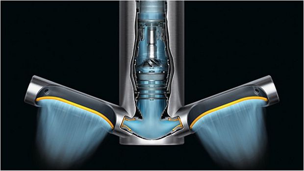 Cutaway of Dyson Airblade 9kJ hand dryer showing airflow.