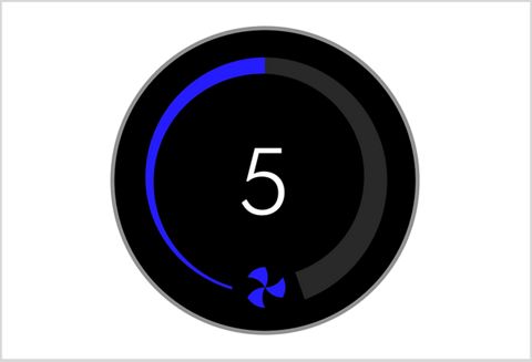 Ecrã LCD do Dyson Pure Cool Me™ a mostrar a velocidade do fluxo de ar