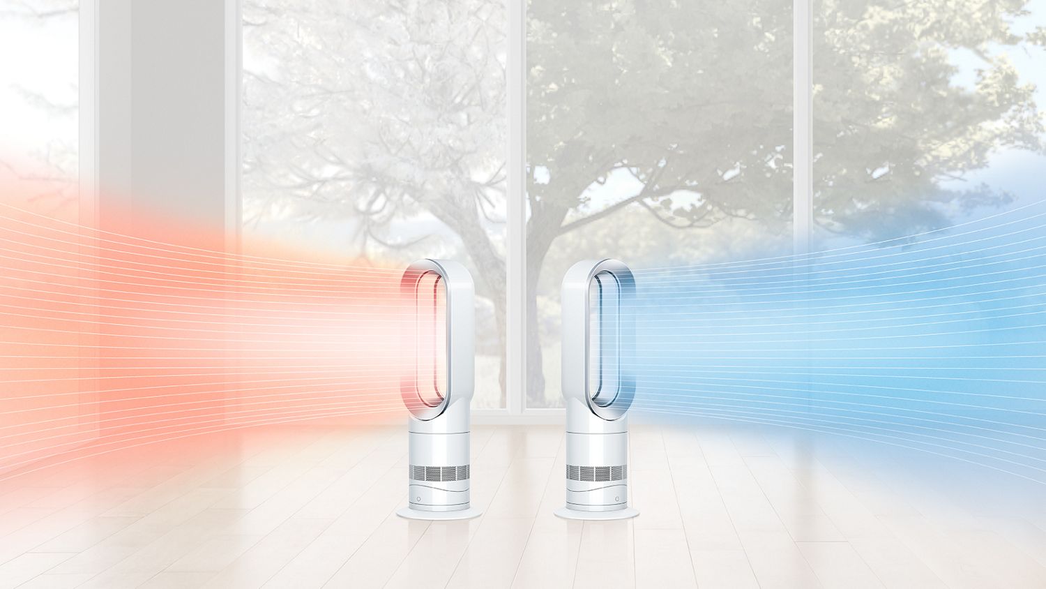 Bildet viser Hot + Cool-vifteovner som slipper ut varm og kald luft.