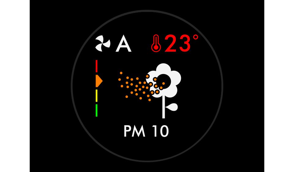Das Symbol für PM10 auf dem Display zeigt eine schlechte Luftqualität an.