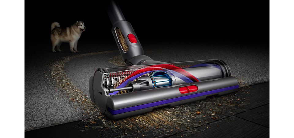 Digital Motorbar cleaner head picking up dust and hair