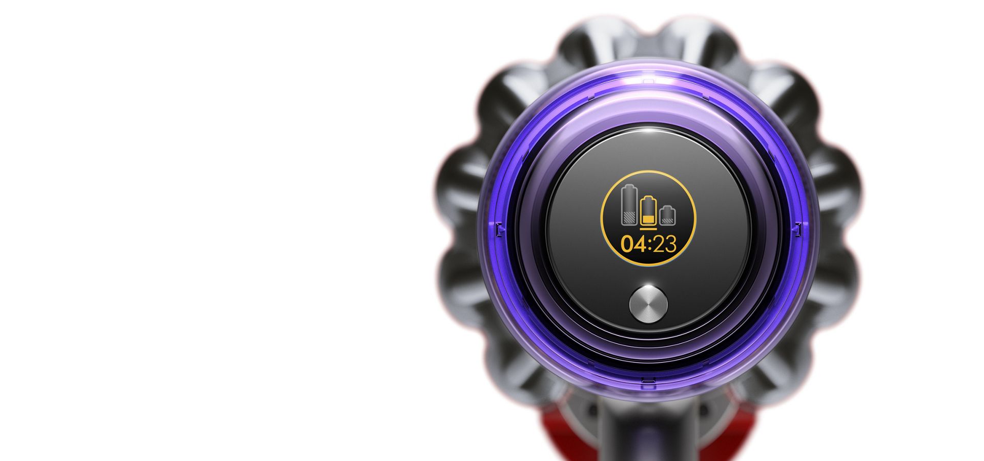 Ecrã do aspirador Dyson V11™ a mostrar o tempo de funcionamento remanescente.