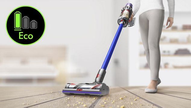 High Torque cleaner head picking up debris from wooden floor