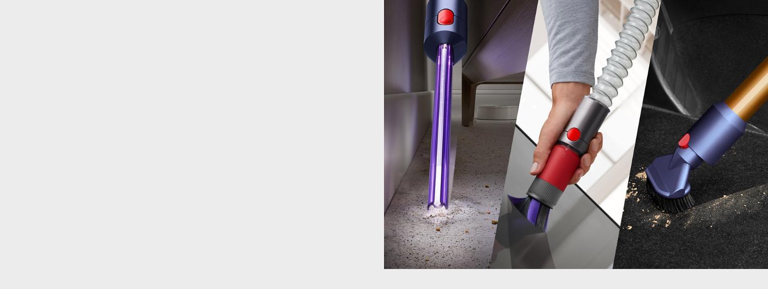 Ulike Dyson-munnstykker viser allsidighet for rengjøring av hele hjemmet.