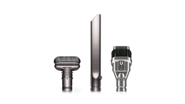 Primeiro plano dos acessórios Dyson.