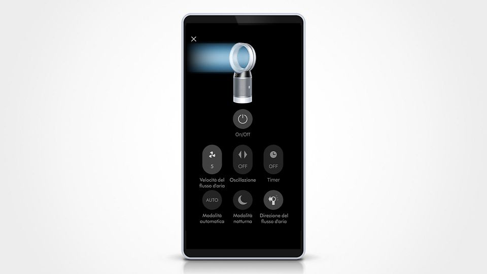 L'immagine mostra l'app Dyson Link per iOS e Android.