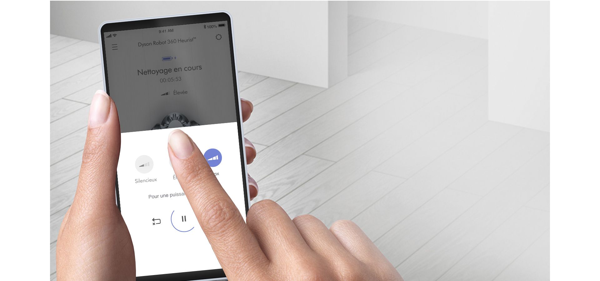 Image montrant les différents modes de puissance contrôlés par l’appli Dyson Link.