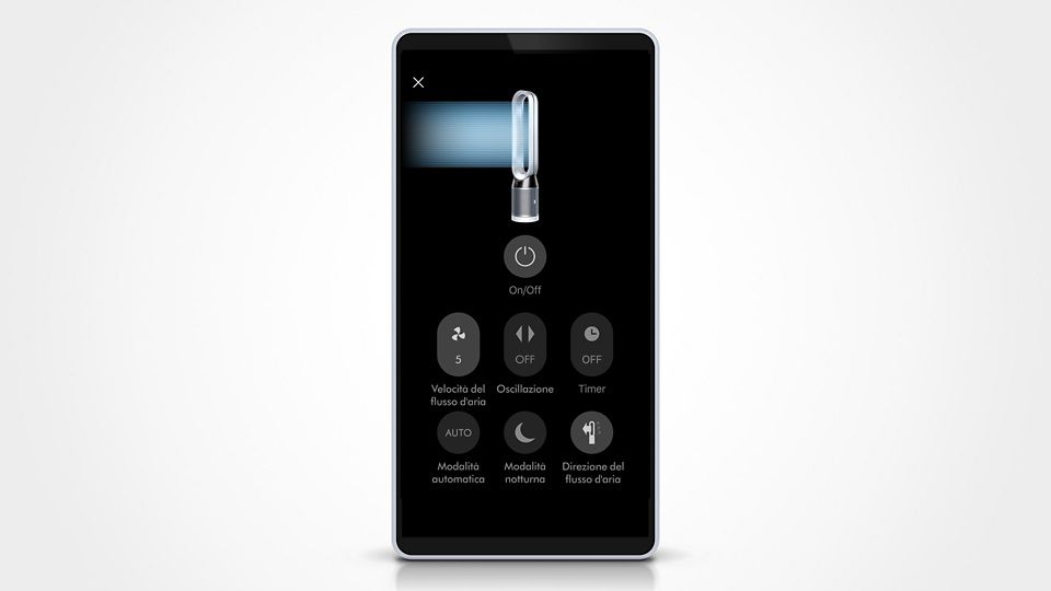 L'immagine mostra l'app Dyson Link per iOS e Android.