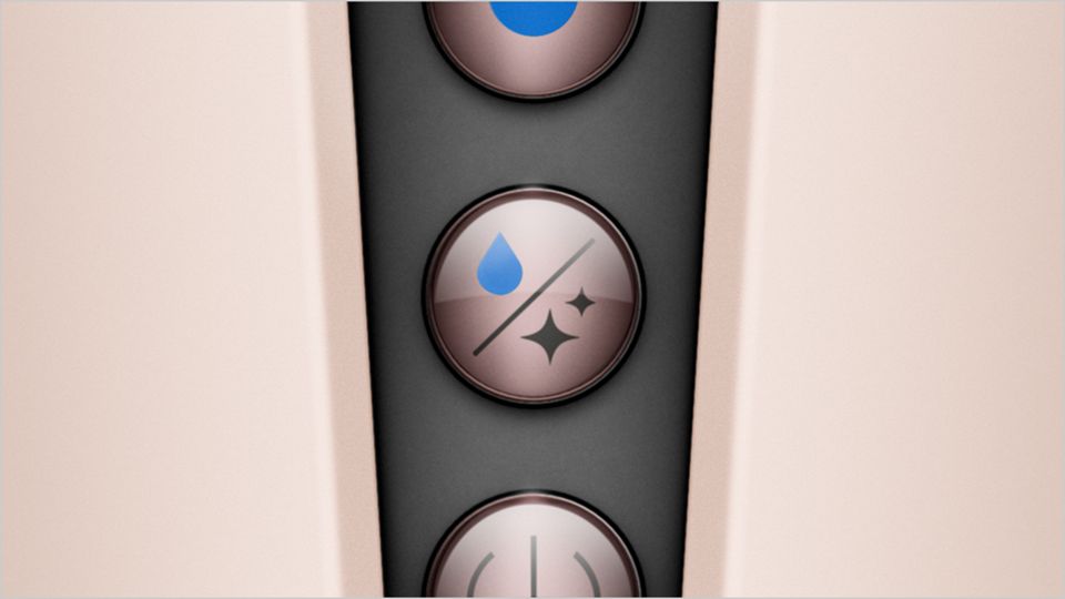 ダイソンのAirstraitモード選択ボタンのアップ。