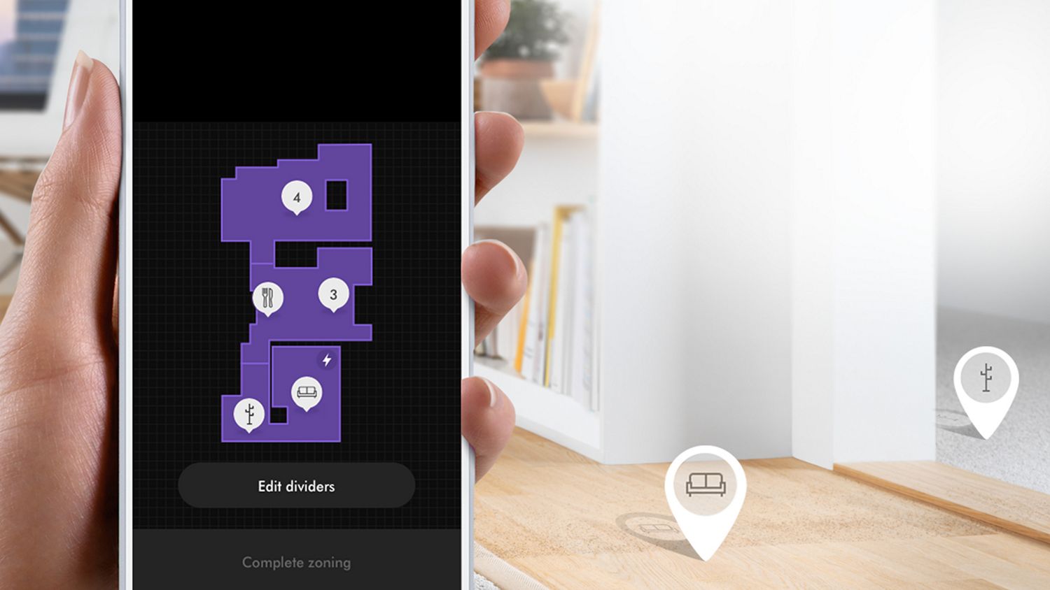 Robot vacuum with device showing map