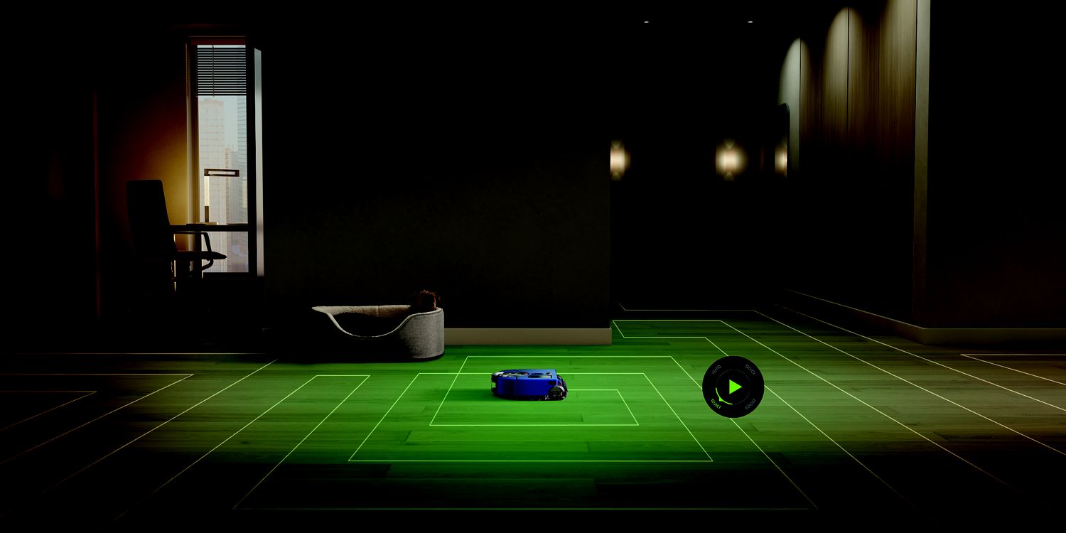 The robot vacuum cleaning an area where a pet is sleeping