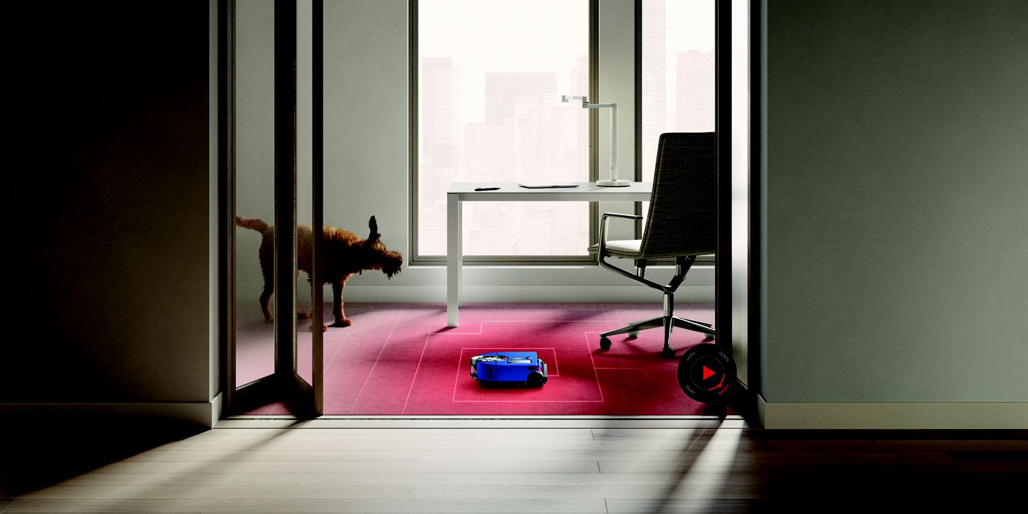 The robot vacuum cleaning an area where a pet is shaking fur