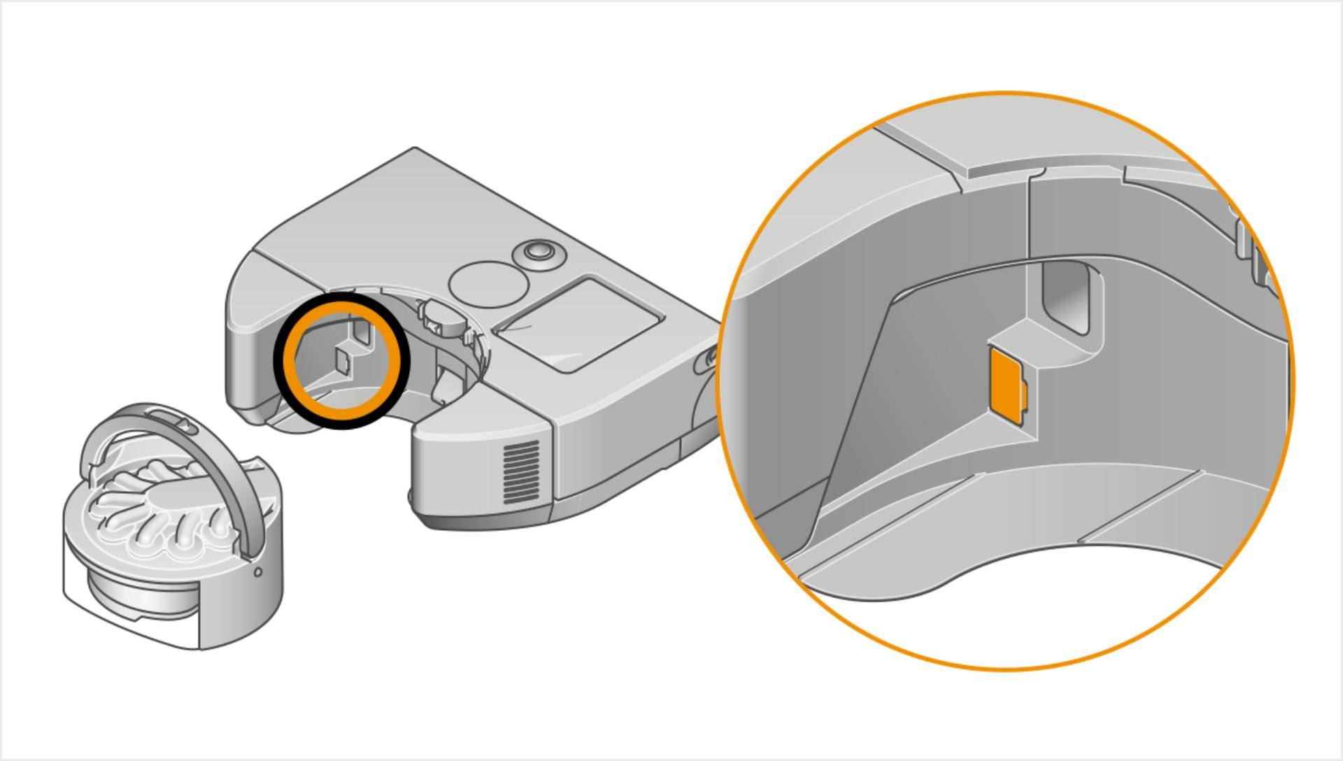 تم تمييز منفذ Dyson 360 Vis Nav USB مع إزالة الحاوية