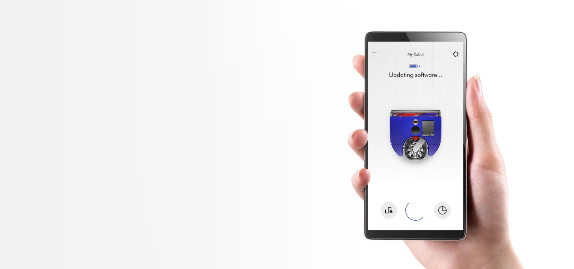 aktualizacja oprogramowania robota Dyson 360 Vis Nav pokazana na ekranie aplikacji MyDyson