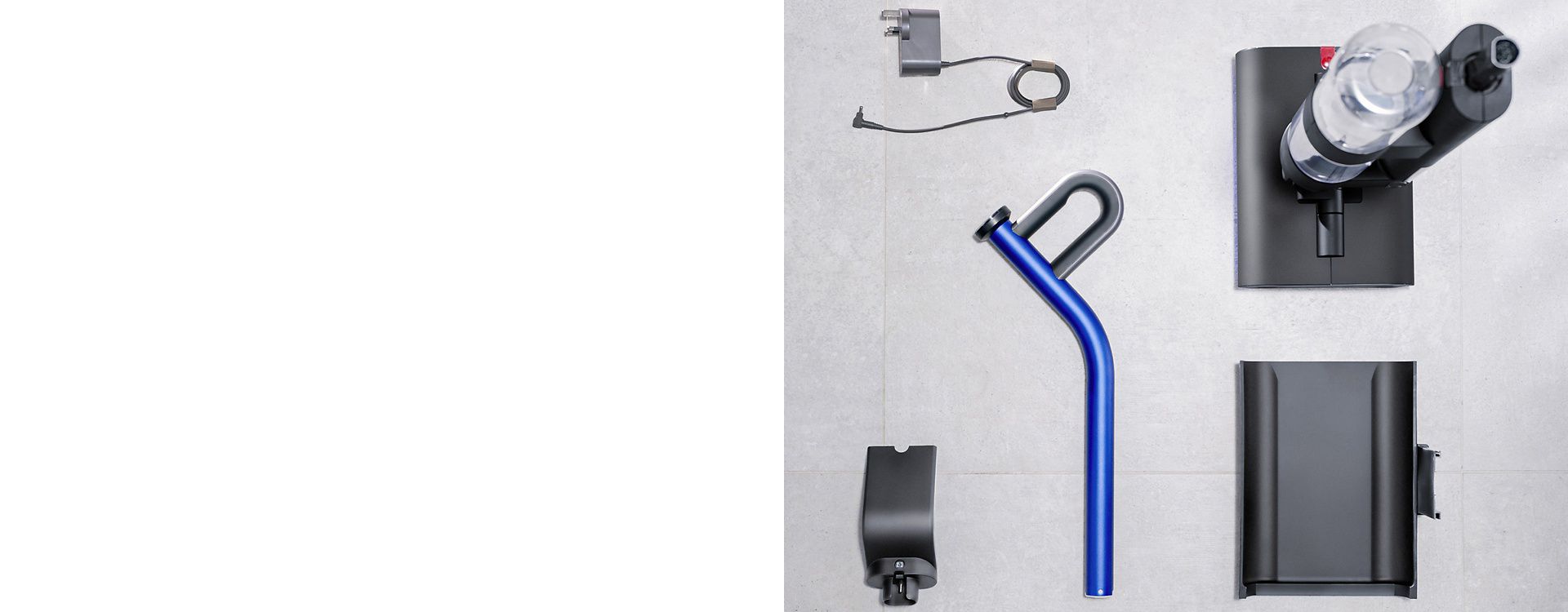 Oversiktsbilde av delene til Dyson WashG1™-gulvvasker, klare til montering