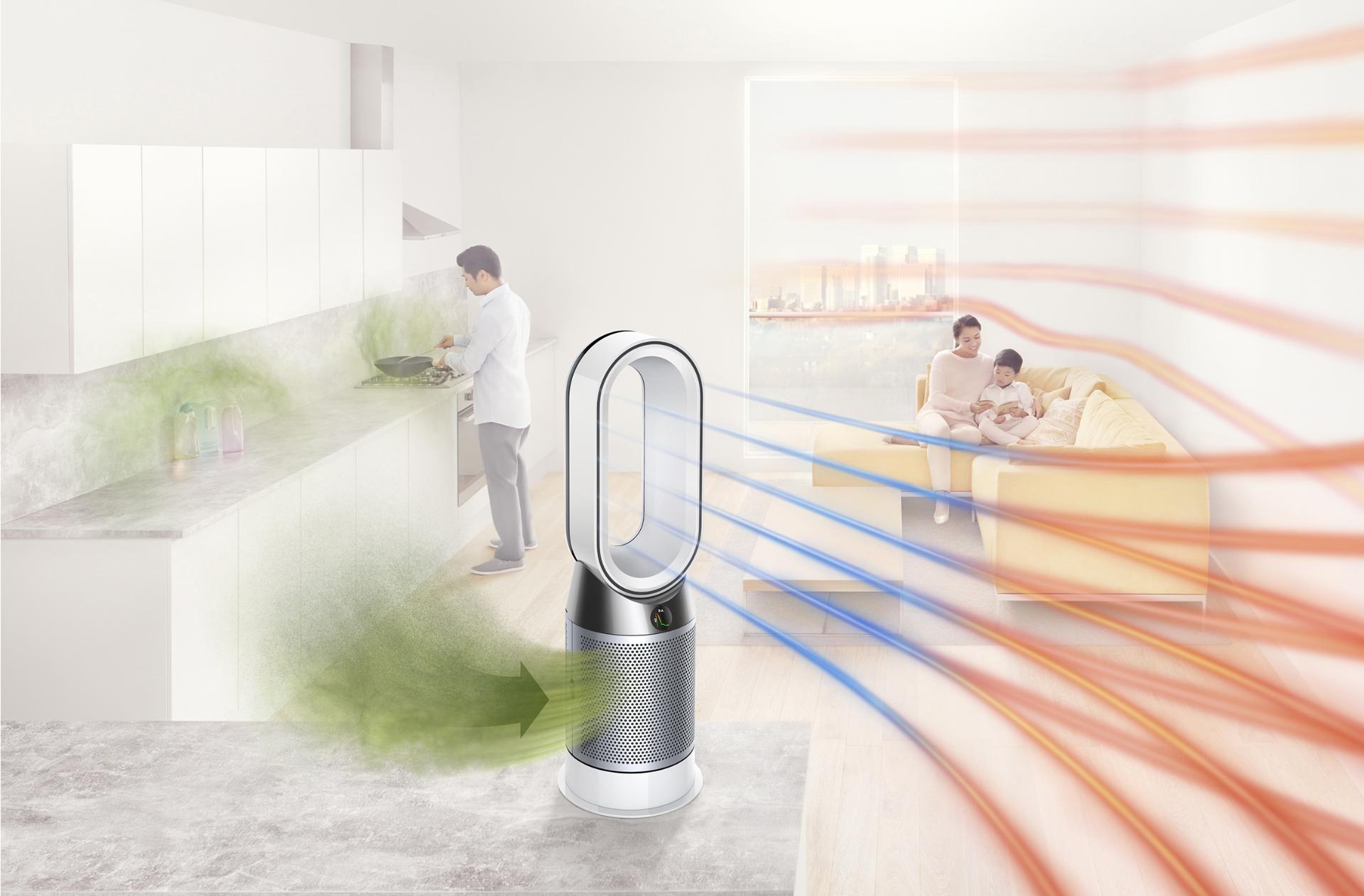 Demonstration of Dyson purifier in living area