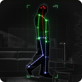 Wireframe representation of a human body as seen by the Dyson Find+Follow Purifier Cool fan.