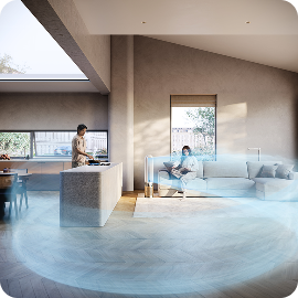 Dyson Find+Follow Purifier Cool fan purifies air in a large room.