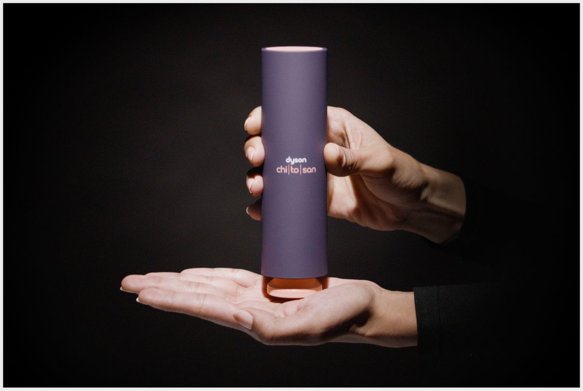 Dyson Chitosan styling products on black background