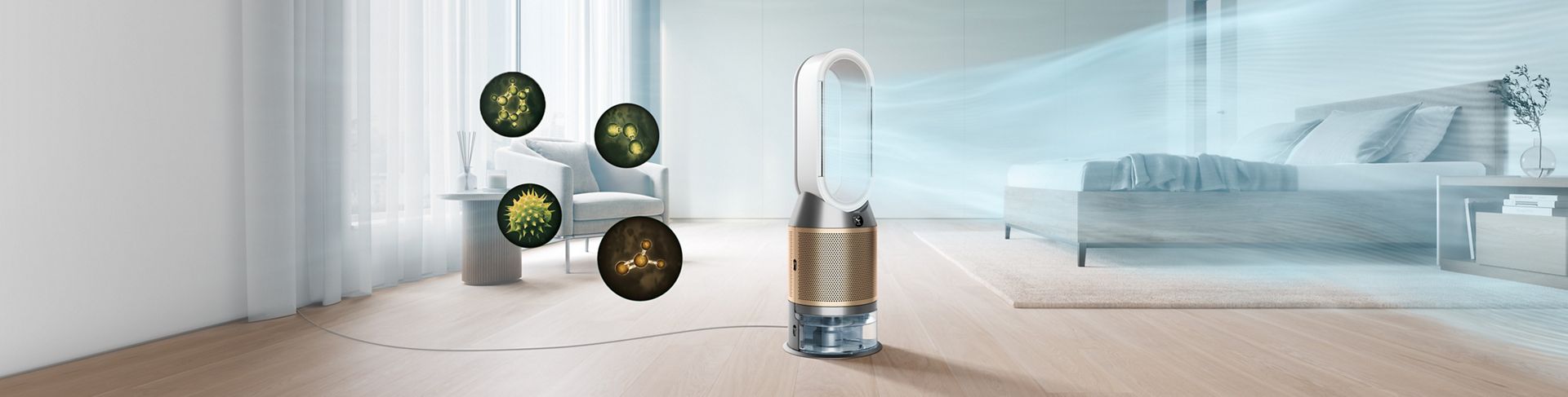 Large living space purified by a Dyson purifier humidifier