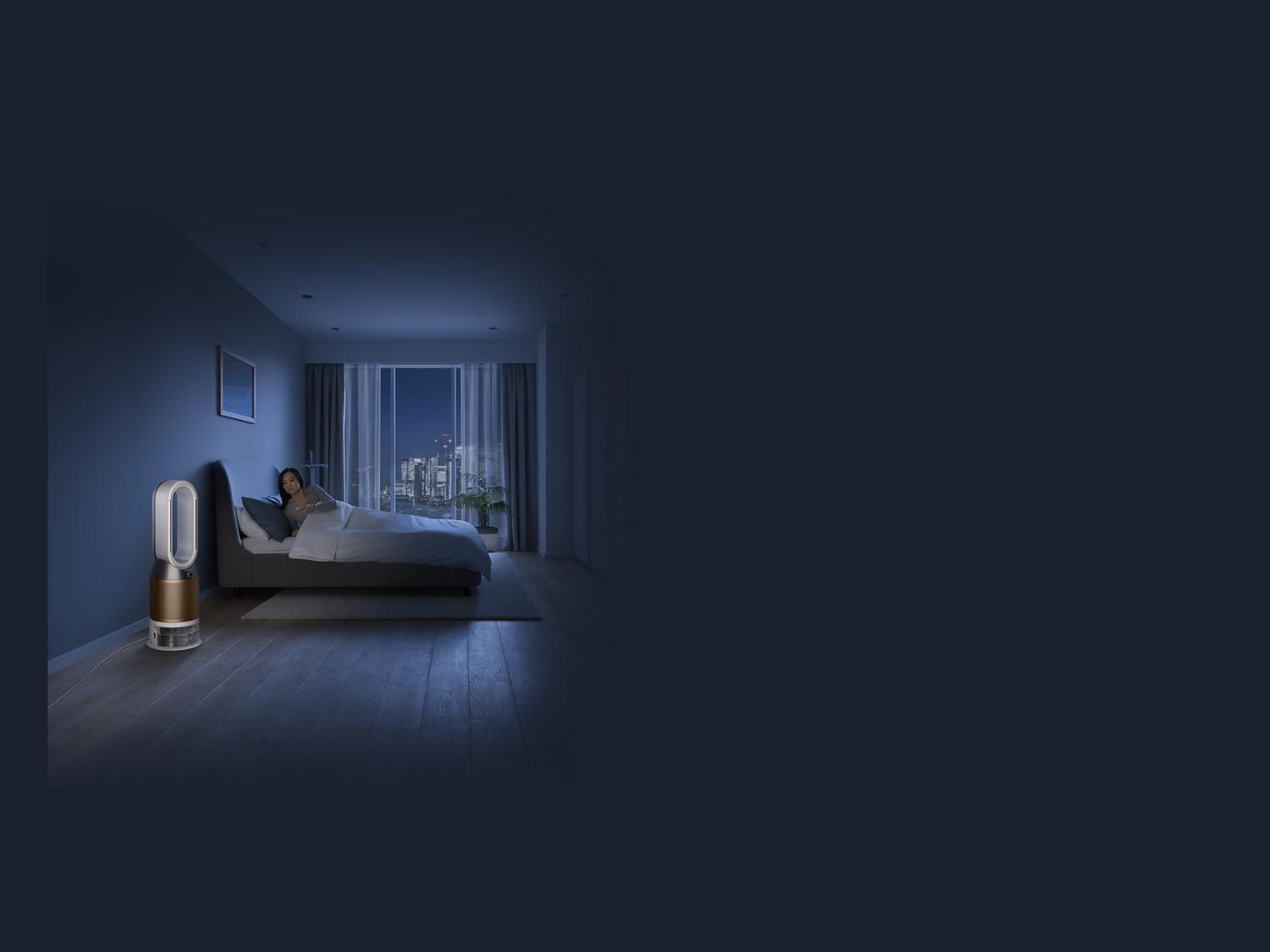 Dyson purifying tower fan with cutaway showing the technology inside