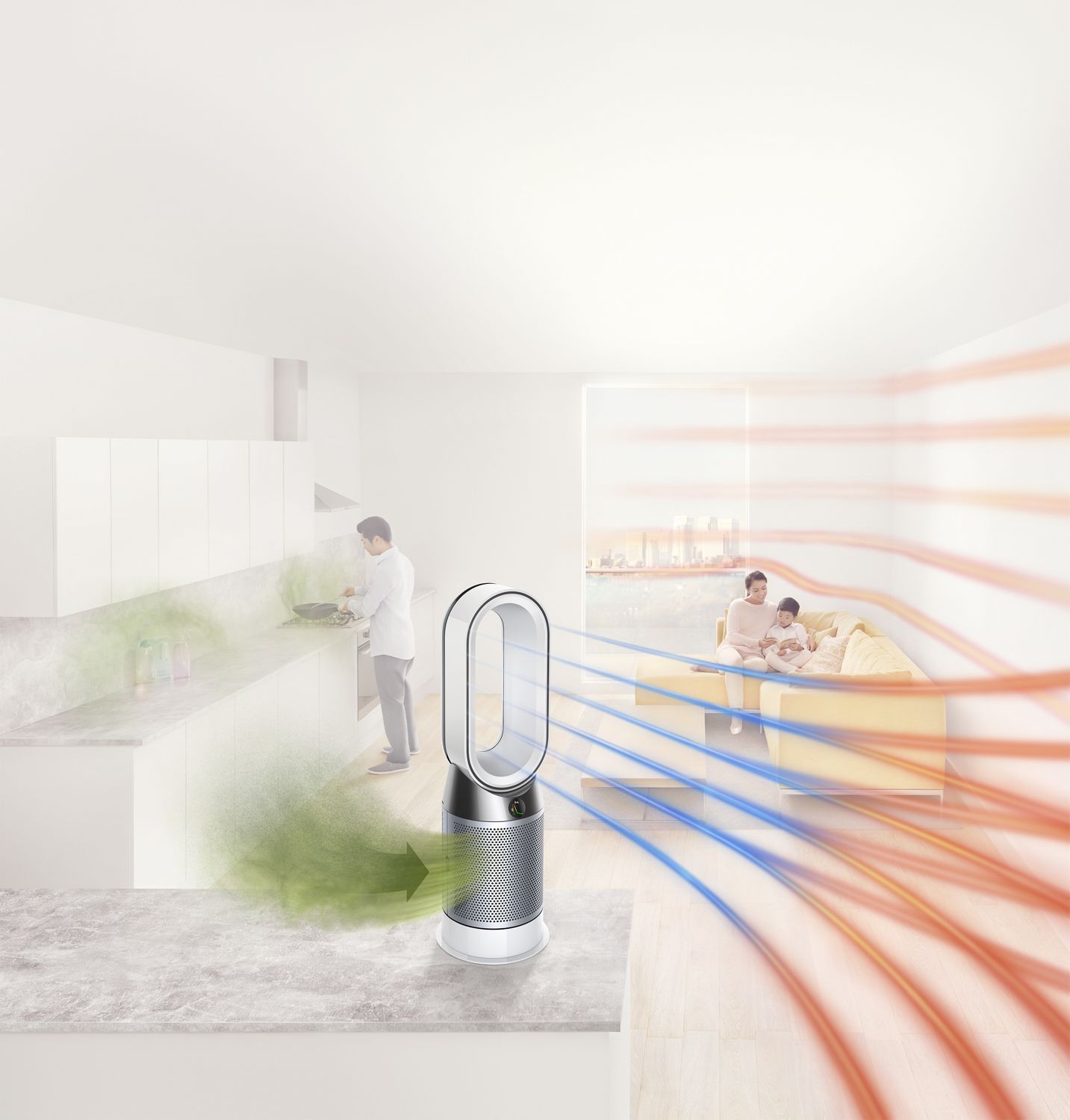 Démonstration d’un purificateur Dyson dans une salle de séjour 