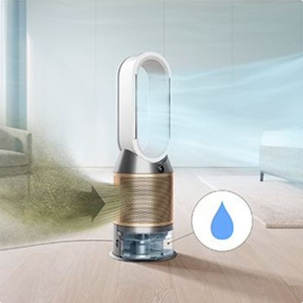 The Dyson Humidify+Cool PH04 cleans and humidifies air in a home.