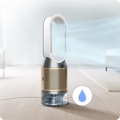The Dyson Humidify+Cool PH04 cleans and humidifies air in a home.