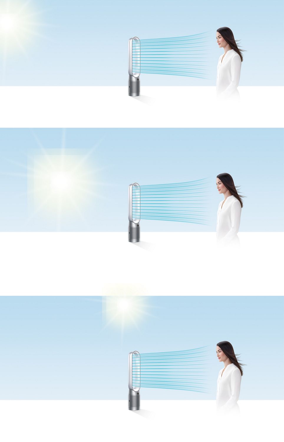 Woman being directly cooled Dyson Purifier Cool  fan