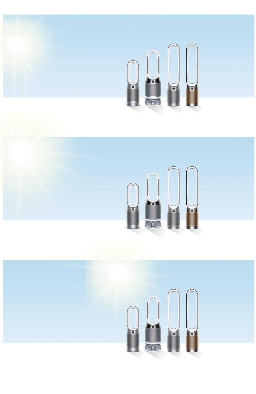 Eine Reihe von Dyson Ventilatoren in der heißen Sonne