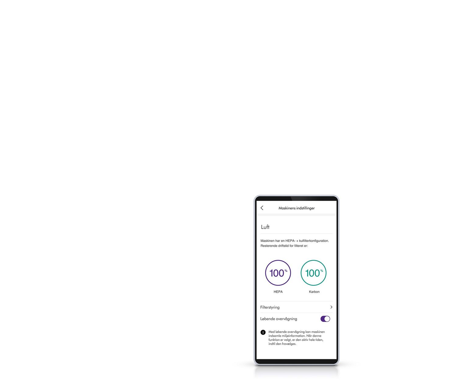 Filtrer kontrol på Dyson Link-appen