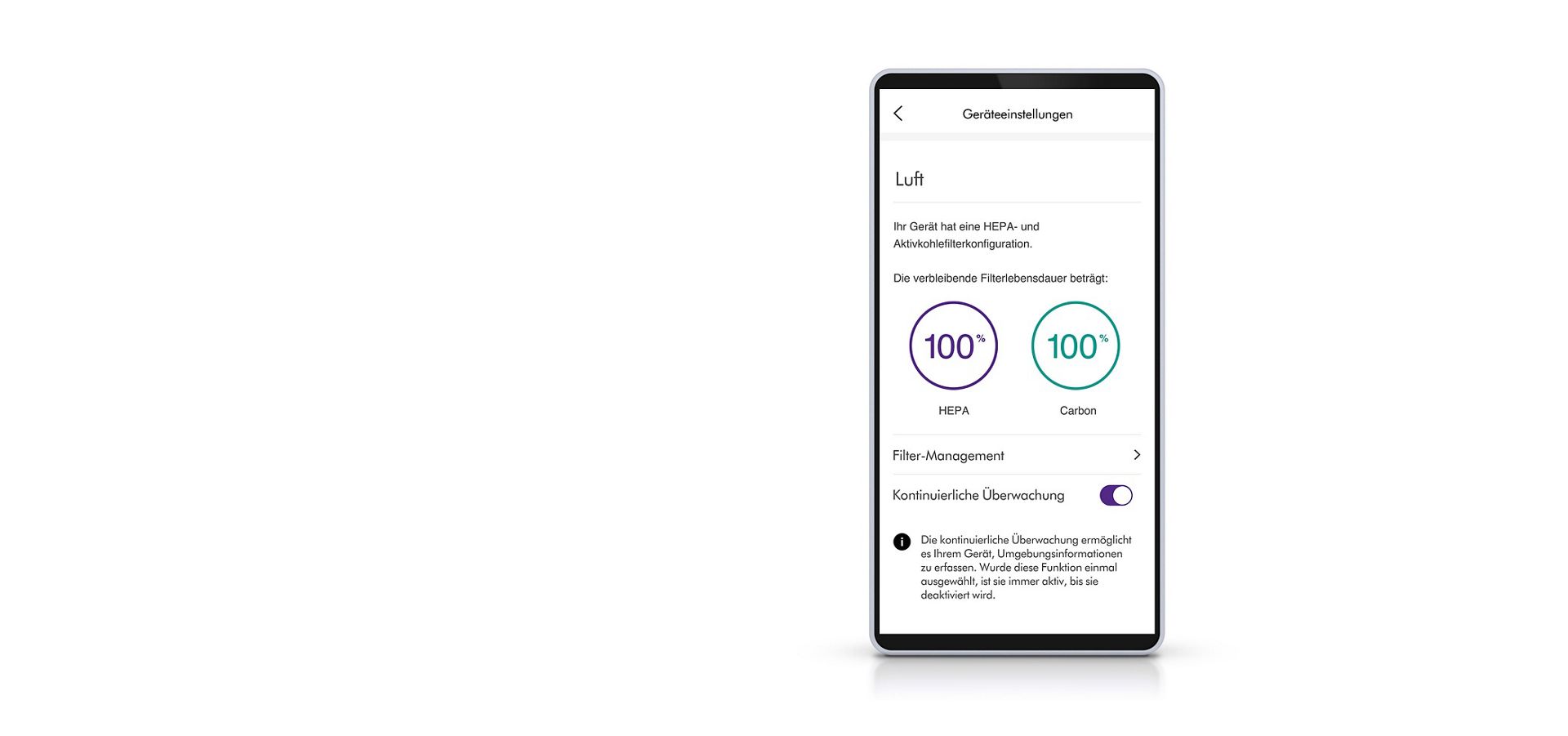 Filterprüfung in der Dyson Link App